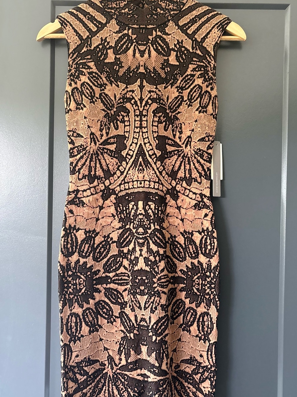 Anthropologie Black and Tan Patterned Midi Dress